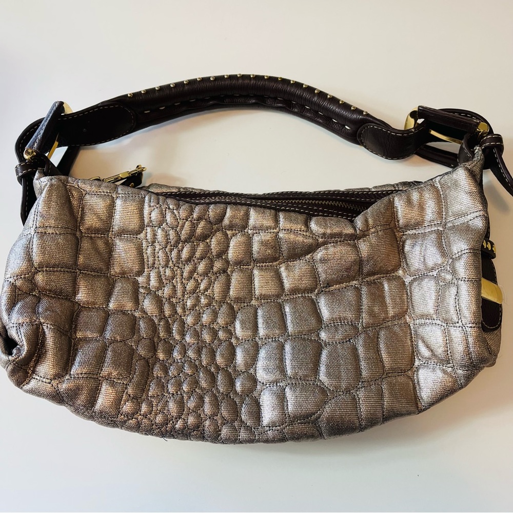 Kate Landry Womens Gold Metallic Shoulder Bag Belt Strap Handle Pink Inside